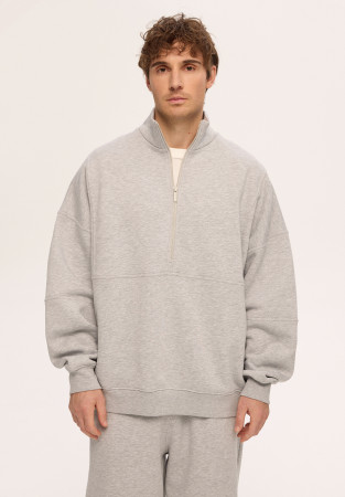 Свитшот трёхнитка утепленная oversize на молнии мужской серый меланж Свитшот трёхнитка утепленная oversize на молнии мужской серый меланж